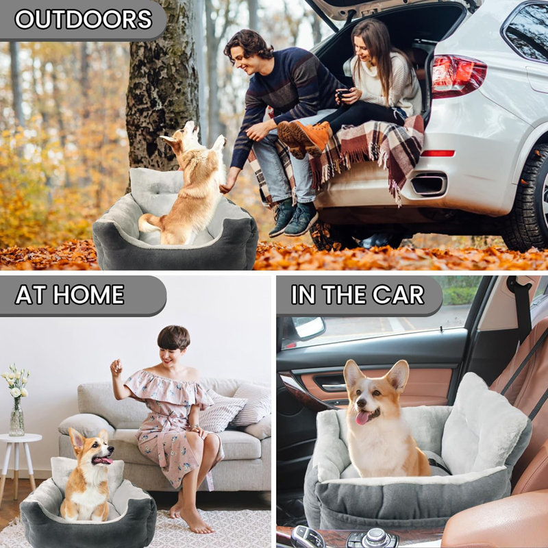 Tucker Murphy Pet Dog Car Seat For Small Dogs Plush Puppy Car Seat Portable Dog Travel Pet Bed Dog Seat For Car With Storage Pocket Clip on Safety Leash Reviews